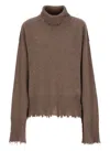 Uma Wang Destroyed Details Turtleneck Sweater In Brown