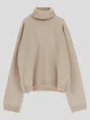 Uma Wang High-neck Frayed-hem Sweater In Brown
