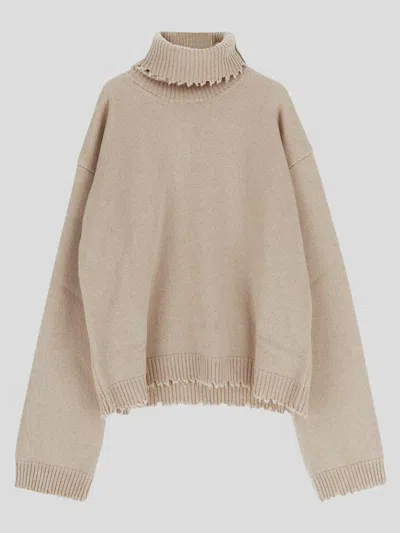 Uma Wang High-neck Frayed-hem Sweater In Neutral