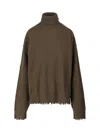 Uma Wang Omens Army Green Distressed High-neck Cashmere Jumper In Brown