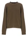 Uma Wang Round Neck Cashmere Sweater With Elastic Ribbed Trims In Green