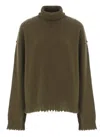 Uma Wang High Neck Cashmere Sweater With Distressed Hem In Green