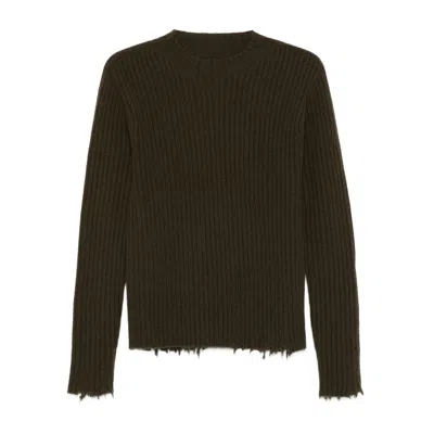 Uma Wang Ribbed Crewneck Knitwear Frayed Edges In Brown