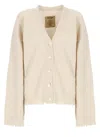 Uma Wang Beige Cashmere Cardigan With V-neck And Ribbed Trims In Multi