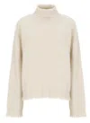 Uma Wang Beige High Neck Cashmere Sweater With Distressed Hem In Neutral