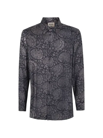 Uma Wang Moulay Shirt Long Sleeves Floral Pattern In Brown