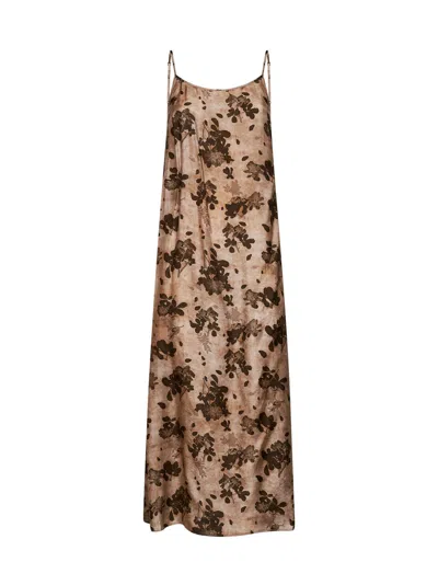 Uma Wang Anaya Midi Dress Pomegranate Floral Print In Brown