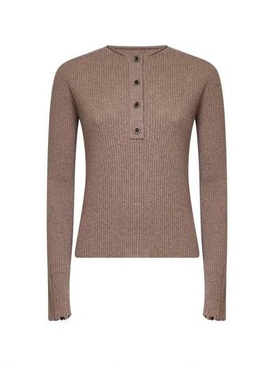 Uma Wang Tan Ribbed Cashmere Knit Henley Top In Brown