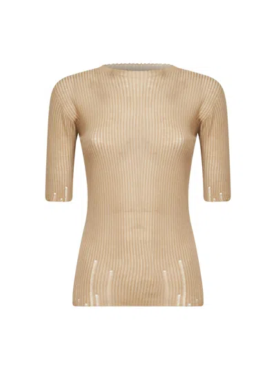 Uma Wang Tan Ribbed Wool Knit T-shirt In Neutral