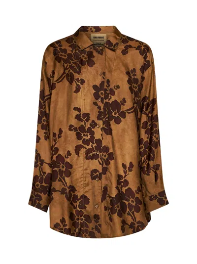 Uma Wang Tan Viscose And Cupro Printed Tyesha Shirt In Brown