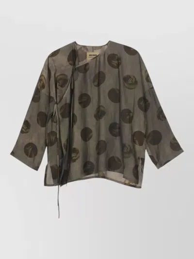 Uma Wang Tanesha Top Asymmetric Hem Polka Dots Sheer In Gray