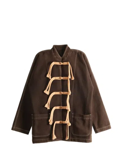Uma Wang Tassel-embellished Contrast-stitch Jacket In Brown