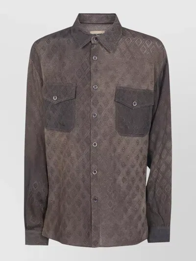 Uma Wang Tavis Ankara Shirt Long Sleeves Chest Pockets In Brown