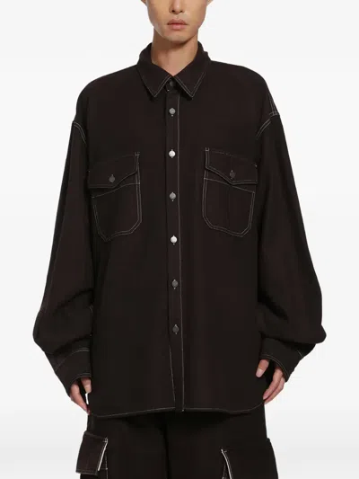 Uma Wang Tavis Contrast-stitch Oversized Shirt In Black