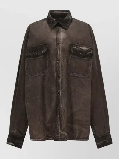 Uma Wang Tavis Shirt Long Sleeves Chest Pockets In Brown