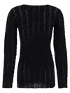 Uma Wang Sheer Lace Long Sleeve Round Neck Top In Black
