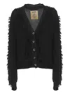 Uma Wang Textured Black Cotton Cardigan With Fringed Details