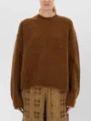 Uma Wang Fuzzy Texture Wool Blend Sweater With Crew Neckline In Brown