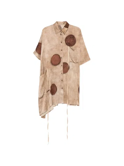 Uma Wang Thetis Dot-print Tie-detail Top In Brown