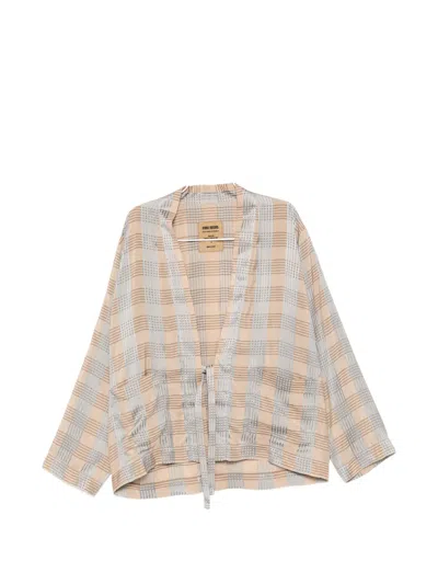 Uma Wang Tie Detail Plaid Jacket In Neutral