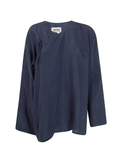 Uma Wang Tie-side Blouse In Blue