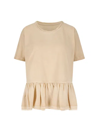 Uma Wang Todi Beige Worn Wash Silk Volant Cotton T-shirt In Multi