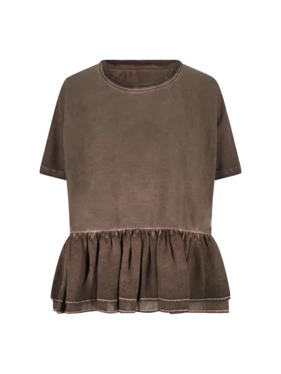 Uma Wang Todi Brown Worn Wash Silk Volant Cotton T-shirt