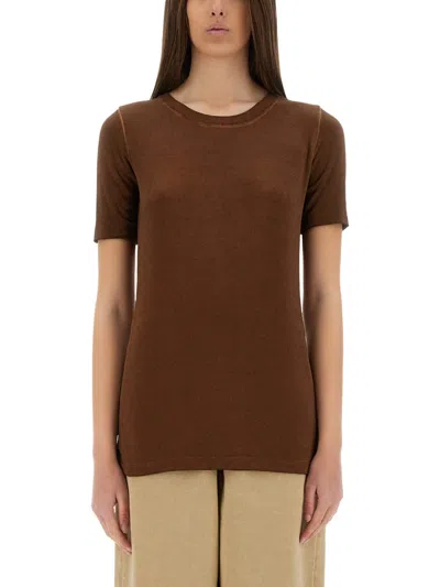 Uma Wang Crew Neck Plain Short Sleeves In Brown