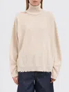 Uma Wang Ribbed Turtleneck Cashmere Sweater With Fringed Finish In Neutral