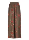 Uma Wang Wide-leg Pansy Pants With Contrasting Pomegranate Design In Brown