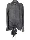 Uma Wang Long Sleeve Tie Front Patterned Top In Gray