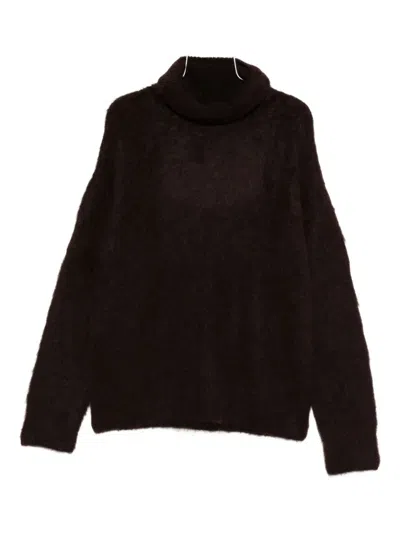 Uma Wang Turtleneck Fluffy Sweater In Brown