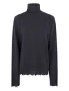 Uma Wang Turtleneck Frayed-hem Sweater In Blue