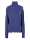 Uma Wang Turtleneck Frayed-hem Sweater In Blue