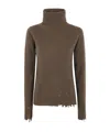 Uma Wang Ribbed Turtleneck Top Distressed Hem In Green