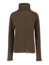Uma Wang Ribbed Turtleneck Top Distressed Hem In Green