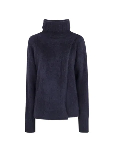 Uma Wang Alpaca Wool Highneck Sweatshirt In Blue