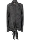 Uma Wang Long Sleeve Tie Front Patterned Top In Gray