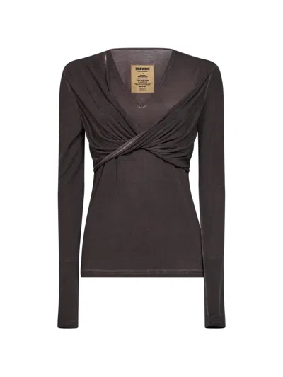 Uma Wang Twisted Draped Long-sleeve Top In Black