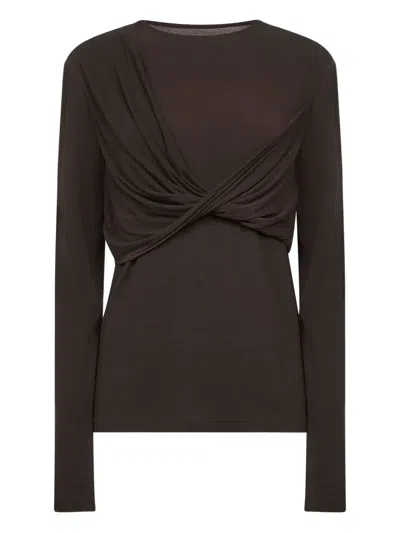 Uma Wang Jersey Top With Twisted Detail In Brown
