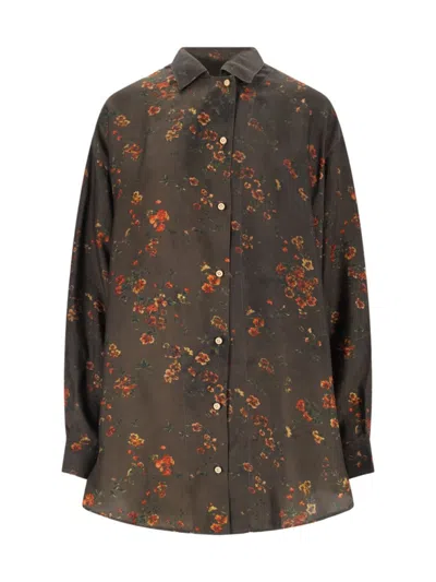 Uma Wang Brown Twill Tyesha Printed Shirt In Green