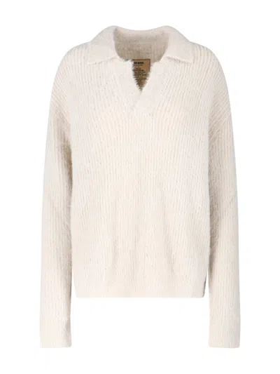 UMA WANG V-NECK ALPACA SWEATER - CREAM