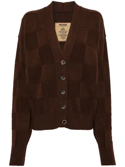 Uma Wang Checked V-neck Cardigan In Brown