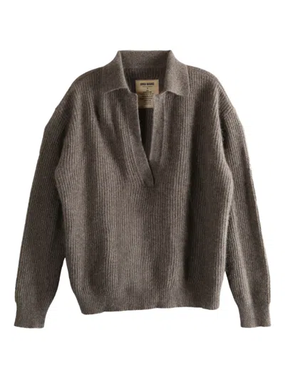 Uma Wang V-neck Polo Top In Brown