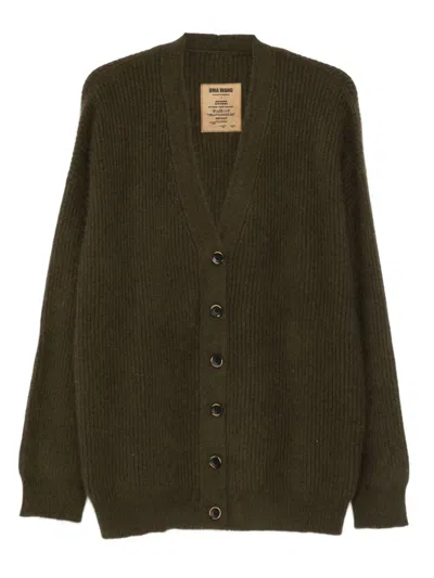 Uma Wang V-neck Wool Cardigan In Green