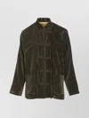 Uma Wang Velvet Texture High Collar Jacket With Button Detailing In Green