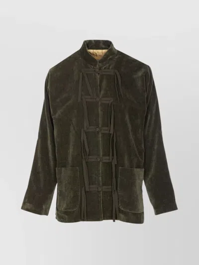 UMA WANG VELVET TEXTURE HIGH COLLAR JACKET WITH BUTTON DETAILING