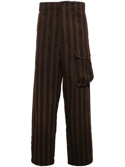 Uma Wang Vertical-stripe Drop-crotch Trousers In Brown