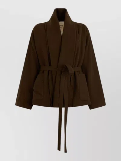 Uma Wang Belted Shawl-collar Jacket In Brown