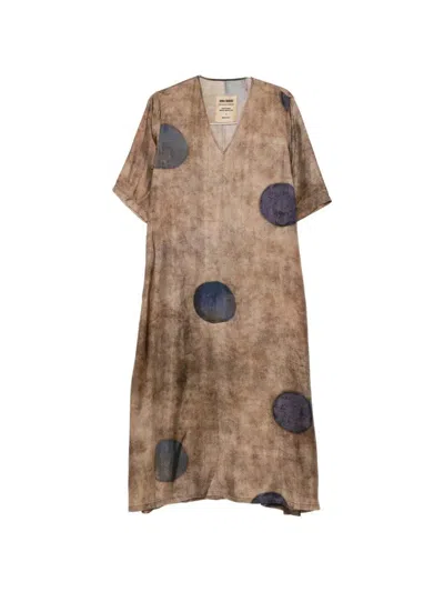Uma Wang V-neck Dress With Apostle Polka Dots In Brown